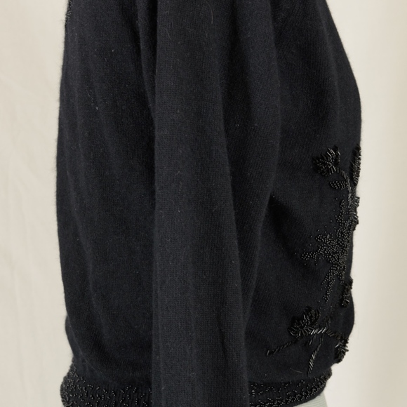Macy's Black Floral Beaded Lambswool Sweater - Picture 4 of 7